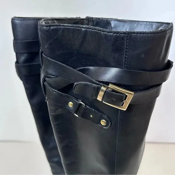 Franco Sarto Celeste Leather Knee High Boots Womens Size 6 M-W/C Black Gold - Picture 8 of 12